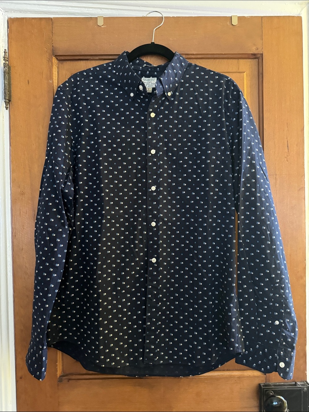 J crew Button-Down Long Sleeve Navy Printed Shirt - Men